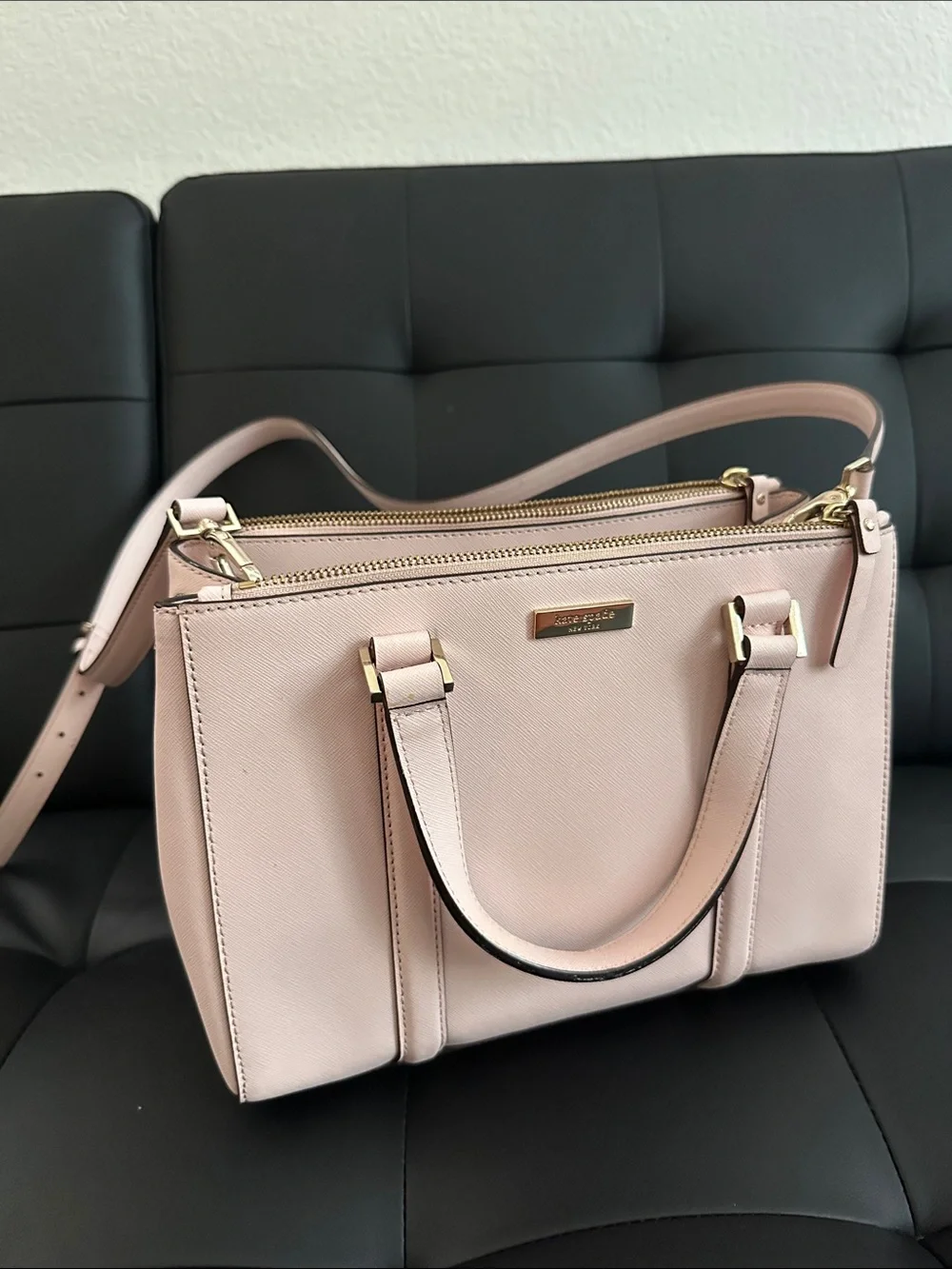 kate spade Pale Pink Saffiano Leather Satchel with Gold Hardware